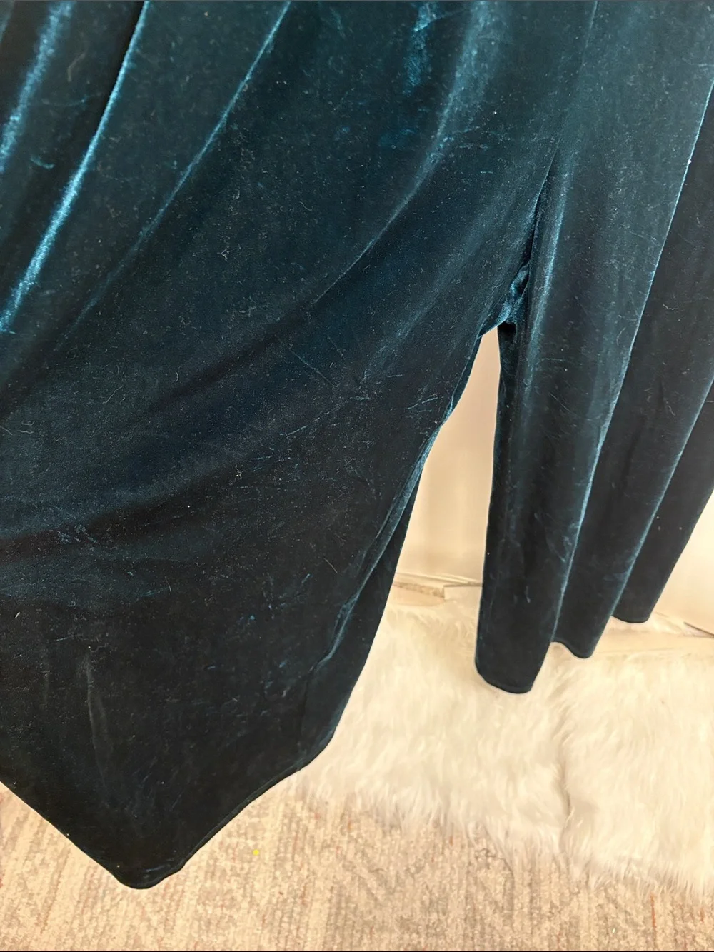 Cider Teal Velvet Draped Wide-Leg Jumpsuit - Picture 10 of 13